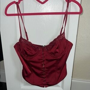 White Fox Boutique Red Lace Trim Tank Top